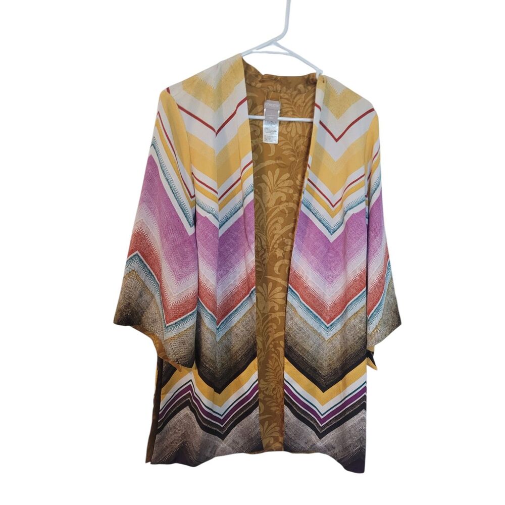 Chico's Multicolor Boho Shadows Reversible Kimono 3/4 Sleeves Size 1 (US 8/10)